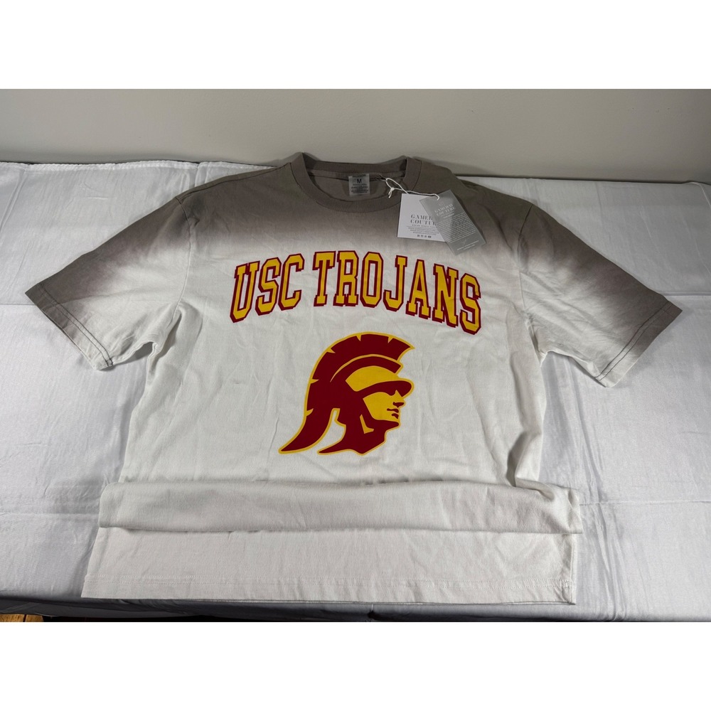 BNWT Gameday Couture USC Trojans Unisex T-Shirt White Taupe Dip Dye Short Sleeve